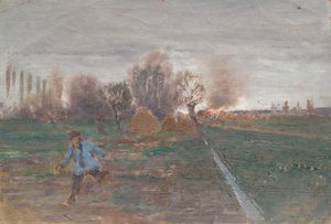 Krajina s hořící usedlostí