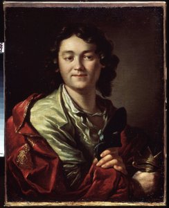 Portrét komika Fedora (Fjodora) Volkova (kolem 1729-1763), zakladatele prvního ruského divadla (Portrét F. Volkova, zakladatele prvního ruského divadla). Obraz Antona Pavloviče Losenka (1737-1773), olej na plátně