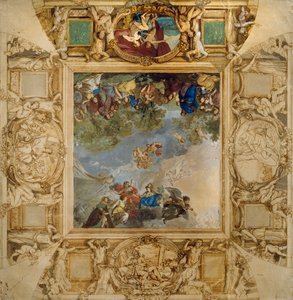 Apollo a Athéna odměňující talenty a Minervu lemované karyatidami a medailony znázorňujícími Mars, Venuši, Herkula a Kybelu, Anton Raphael Mengs od Anton Raphael Mengs
