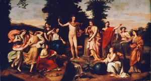 Apollo a tři grácie, kolem 1750-60 od Anton Raphael Mengs