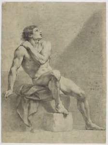 Sedící mužský akt, šikmo doprava, vzhlížející nahoru od Anton Raphael Mengs