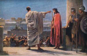 Ježíš před Pilátem, z Hulberts Story of the Bible vydané The John Winston Company, 1932