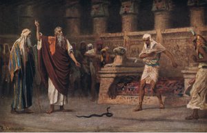 Mojžíš a Áron před faraónem, z Hulberts Story of the Bible vydané The John Winston Company, 1932