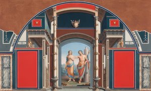 Nástěnná malba římského domu v areálu Villa Negroni v Římě, zobrazující Baccha a Ariadnu. 1783