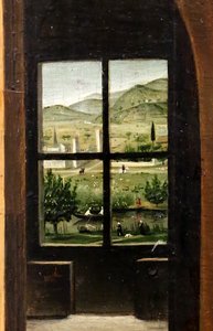 Svatý Jeroným ve své pracovně, detail, asi 1475 (olej na desce)