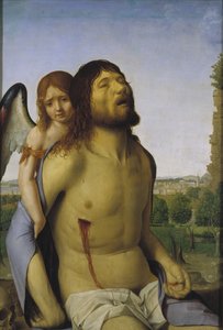 Mrtvý Kristus podporovaný andělem od Antonello da Messina