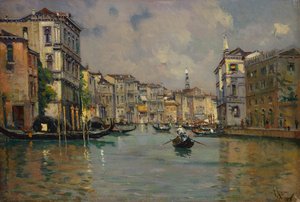 Riva degli Schiavoni, Benátky (olej na dřevě) od Antonia Maria de Reyna Manescau