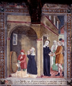 Život svaté Francescy Romany: Sud vína, který světec použil pro chudé, se najde zázračně plný (Freska od Antoniazzo Romano