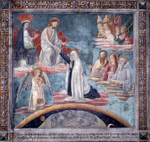 Život sv. Francescy Romana: Během extáze vezme Božský Vykupitel Francescu za pravou ruku (Fresco