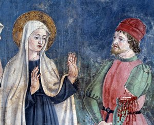 Život svaté Francescy Romany: Po návratu svatého Jana Lateránského uzdravuje světice muže s pořezanou paží, detail (Fresco od Antoniazzo Romano