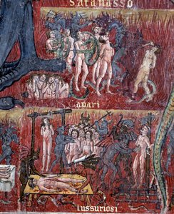 Ďábel v pekle, detail kruhu chtíče a hrabivosti (Fresco