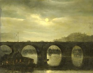 Jeden z mostů přes Seinu, Paříž, v měsíčním světle