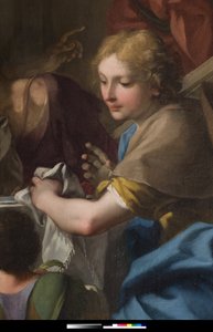 „Svatý Řehoř Veliký u stolu s Ježíšem převlečeným do pelerinu“ (detail) 1729-1731 (obraz)