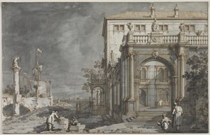 Capriccio: Palác s nádvořím u laguny, c. 1750-1755. od Giovanni Antonio Canal