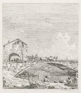 Pohledy: Vůz projíždějící přes most, 1735-1746. od Giovanni Antonio Canal