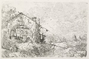 Pohledy: Žena čerpající vodu pod obloukem, 1735-1746. od Giovanni Antonio Canal