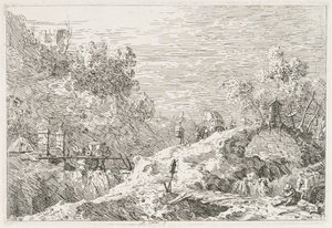 Pohledy: Horská krajina s pěti mosty, 1735-1746. od Giovanni Antonio Canal