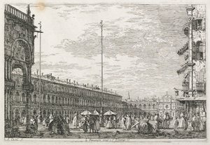 Pohledy: Prokurátorský palác a kostel sv. Géminiena, Benátky, 1735-1746. od Giovanni Antonio Canal