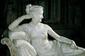 Paolina Borghese jako Venus Victrix, Antonio Canova (1757-1822), bílý mramor od Antonio Canova