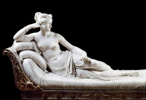Pauline Bonaparte, princezna Borghese (1780 - 1825) sestra Napoleona I. zastoupená v Mramorové soše Vítězné Venuše od Antonia Canova (1757-1822) 1804-1808 Řím, Galleria Borghese