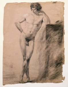Studie mužského aktu opírajícího se o sokl od Antonia Canova (1757-1822), kresba od Antonio Canova