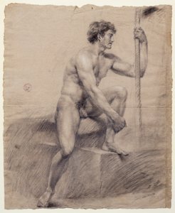 Studie mužského aktu sedícího na pódiu, Antonio Canova (1757-1822), kresba od Antonio Canova