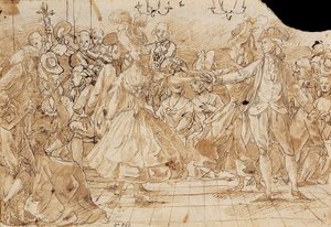 ""Minuet"" - dílo Antonia Casanovase Torrentse (1752-1796) Menuet Pen, hnědý tuš na papíře c. 1780 Národní muzeum umění Katalánska, Barcelona 20,9x30 od Antonio Casanovas i Torrents