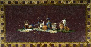 Stůl vykládaný polodrahokamy podle návrhu Antonia Ciociho (aktivní ve druhé polovině 18. století), Itálie