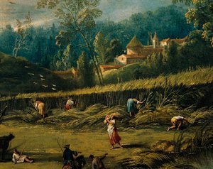 Sklizeň, detail z léta, od Antonia Dizianiho (1737-1797), malba.