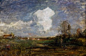 Studie pro The clouds, Antonio Fontanesi (1818-1882), olej na kartonu, 52x75 cm. Itálie
