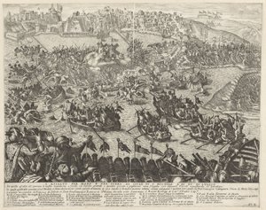 Aanval over zee en land op San Michele Útok po moři a po zemi na ostrově S. Michele 15. července (název na předmětu) De belegering van Malta (název série) od Antonio Francesco Lucini