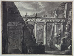 Scéna, nádvoří egyptského chrámu