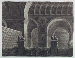 Scénický design, interiér orientální budovy od Antonio Giuseppe Basoli