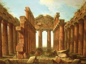 Postavy obdivující Neptunův chrám v Paestum