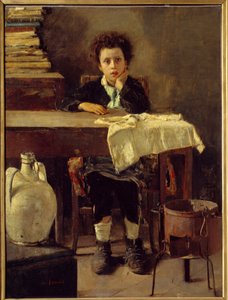 Malý školák nebo chudý školák Obraz Antonia Manciniho (1852-1930) Slunce 19. století. 1,3x0,97 m Paříž, Musee d