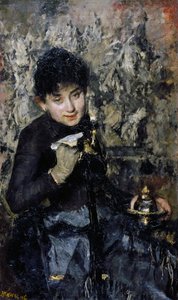 Žena s kalamářem, cca 1875, Antonio Mancini (1852-1930), olej na plátně