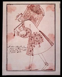 Portrét Gaetana Majorany zvaného Caffarelli (nebo Cafarello nebo G Affariello) (1710-1783) Italský kastrát (kastrát) odnášející divadlo San Giovanni Grisostomo Cartoon od Antona Maria Zanettiho (1680-1767). 18. století. Soukromá sbírka.