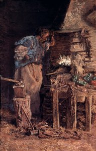 Zlatá svatba kováře (Kovář na zlatých svatbách). Obraz Anthony Munoz a Degrain (1841-1924). Olej na plátně