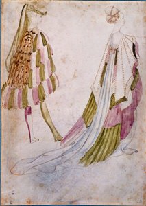 Muž a žena v dvorním oděvu Akvarel, peříčka a pero od Antonia di Puccia Pisano dit Pisanello (před 1395-1455) 1450 ne. 0,27x0,19 m Chantilly, Musee Conde od Antonio Pisanello