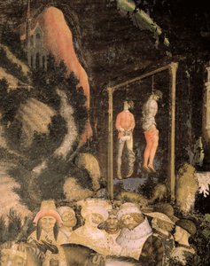 Oběšenci, detail ze Svatého Jiří a princezny od Antonio Pisanello