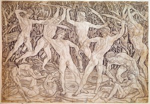 Nazí muži bojují. Vyryl Antonio Pollaiuolo (Pollaiolo) (1432-1498)