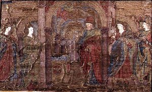 Zvěstování Zachariášovi, tapisérie zobrazující výjevy ze života sv. Jana Křtitele (textil) od Antonio Pollaiuolo