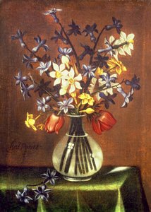 Květinové zátiší s hyacinty, tulipány a bažantími oky (olej)