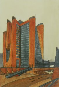 La Citta Nuova, 1913 (tuš, tužka a čb na papíře) od Antonio SantElia