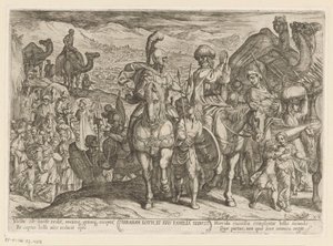 Abraham vezme Lota a jeho rodinu do své země Abraham Loth, et familia reducit (titul na předmětu) Starý zákon bitevní scény (název série) od Antonio Tempesta