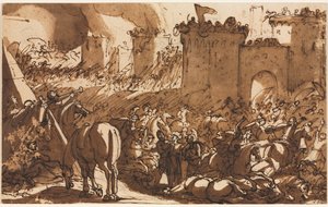 Bitevní scéna s pevností, první třetina 17. století. od Antonio Tempesta