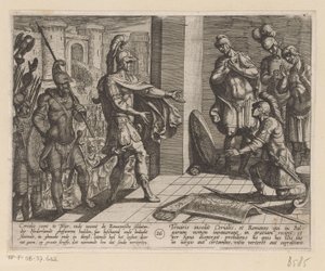 Cerialis odpouští římským vojákům, kteří pomáhali Juliu Civilisovi Batavské války proti Římanům (název série) Batavorum cum Romanis Bellum (název série) od Antonio Tempesta