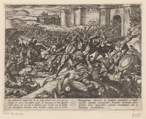 Římané jsou poraženi holandskými jednotkami u Bonnu Batavské války proti Římanům (název série) Batavorum cum Romanis Bellum (název série) od Antonio Tempesta