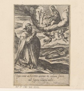 Heilige Philippus bidt voor de zielen van twee broeders Het Leven van Philippus Benitius (název série) Život B. Philippi Benicius Florent. obj. Služebník B. Marie Panny (název série) od Antonio Tempesta
