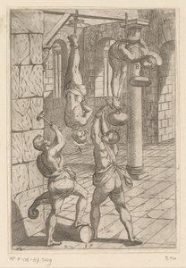 Mučení kladivy při věšení Mučení křesťanských mučedníků (název série) Varia tormentorum et supplicioru rawlium (...) (název série) od Antonio Tempesta